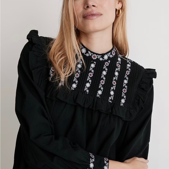 Embroidered-Bib Ruffle Mini Dress - Picture 2 of 6